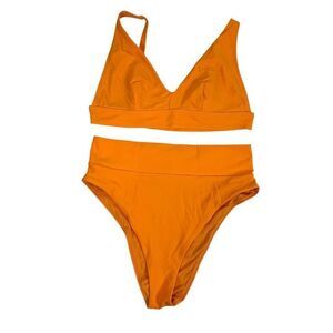 Aerie Large Orange Bikini High Cut Cheeky Scoop Neck